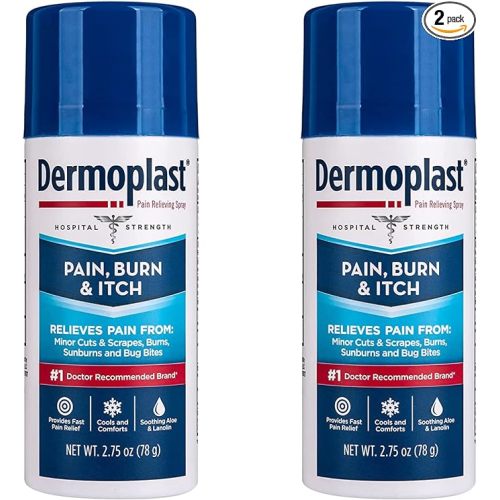 Dermoplast Pain, Burn & Itch Relief Spray for Minor Cuts, Burns and Bug Bites, 2.75 Oz, Pack of 2 (Packaging May Vary)