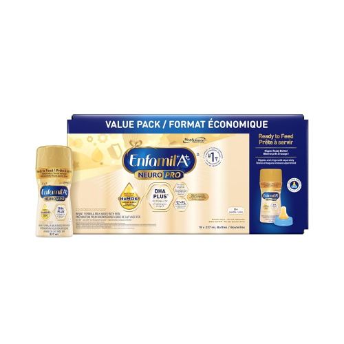 Enfamil A+ NeuroPro, Baby Formula, Ready to Feed, Nipple Ready Bottles, with Brain Building DHA and 2'FL for Immune Support, 0-12 Months, 18 x 237mL