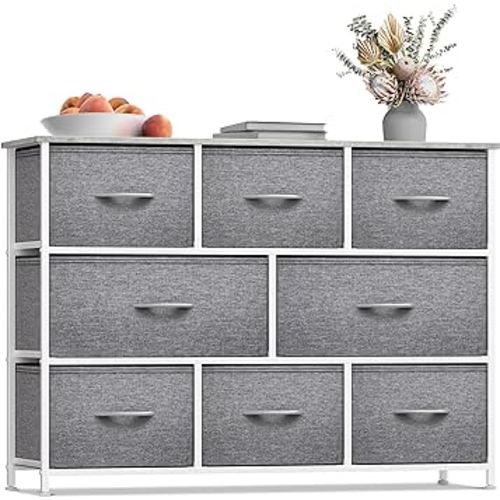 Sorbus Dresser with 8 Drawers - Chest Organizer Unit with Steel Frame Wood Top & Handle Easy Pull Fabric Bins for Clothes - Wide Storage Furniture for Bedroom, Hallway, Living Room, Nursery & Closet
