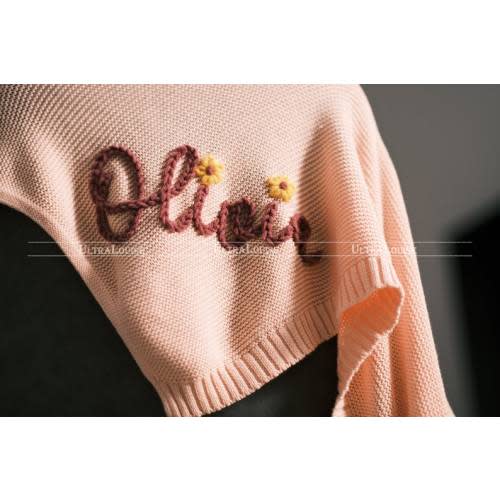 Customized Hand-embroidered Knit Baby Blanket: Personalized Name Swaddle Blanket - Etsy