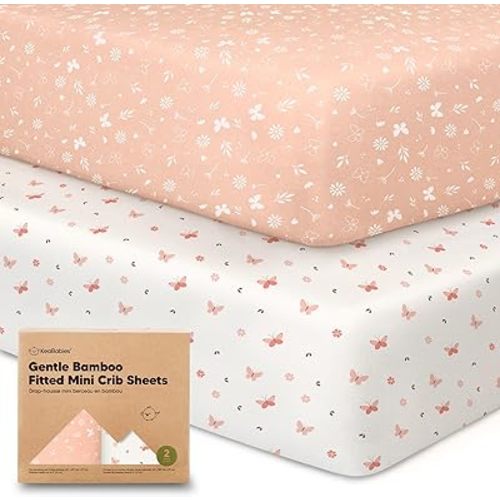 Pack and Play Sheets Fitted, 2-Pack Mini Crib Sheets - Pack N Play Sheets, Fitted Crib Sheet for Pack and Play Mattress, Playard Baby Crib Sheets, Crib Sheets Neutral for Boys, Girls (Butterflies)