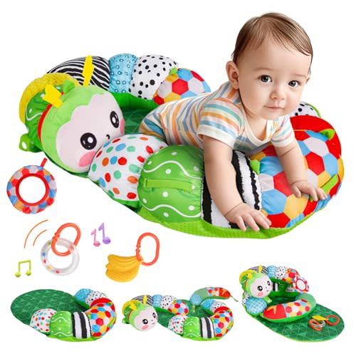 SAIMAND 3-in-1 Tummy Time Pillow for Baby 0-6 Months, Detachable Caterpillar Tummy Time Playmat for Newborns, Soft Baby Toys 0-3-6-12 Months, Play Mat for Babies Boy Girl