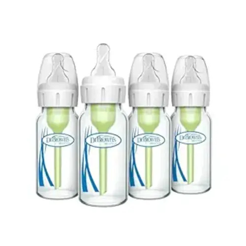Dr. Brown's Anti-Colic Options+ Narrow Glass Baby Bottle with Level 1 Slow Flow Nipple, BPA-Free, 4 oz/120mL, 4-Pack