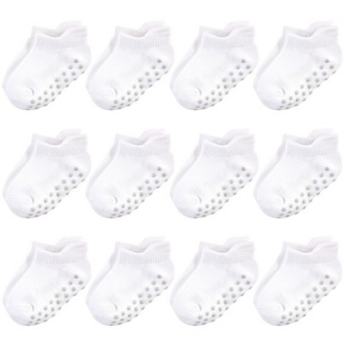 Touched by Nature Baby and Toddler Unisex Organic Cotton Socks with Non-Skid Gripper for Fall Resistance, White No-Show, Size: 6-12 months