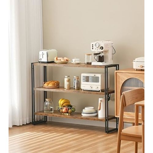 HCHQHS 3-Tier Rustic Wood and Metal Industrial Bookshelf for Home Office, Bedroom, Kitchen, Bathroom - 47in