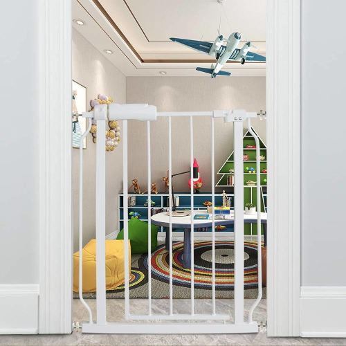 ALLAIBB 24 25 26 27 28 29 Inch Narrow Walk Through Baby Gate Auto Close Tension White Metal Child Pet Safety Gates with Pressure Mount for Stairs,Doorways and Baniste 24.02-29.00 in