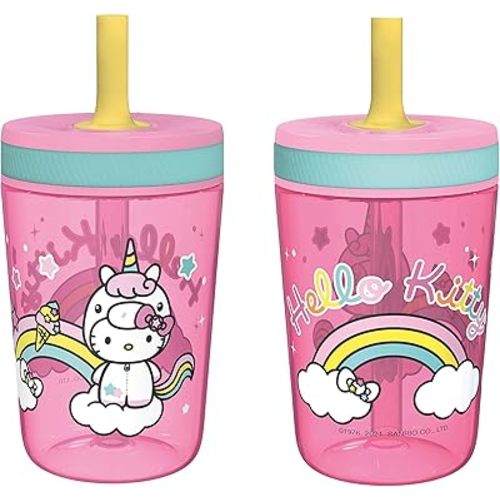 Zak Designs 15oz Hello Kitty Kelso Tumbler Set, Leak-Proof Screw-On Lid with Straw Made of Durable Plastic and Silicone, Perfect Bundle for Kids, 2 Count (Pack of 1)