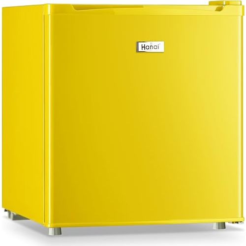 WANAI 1.7 Cu.Ft Mini Fridge with Freezer, Small Fridge with 7 Adjustable Thermostat, Single Door Compact Refrigerator for Bedroom, Dorm, Office, Apartment, Yellow