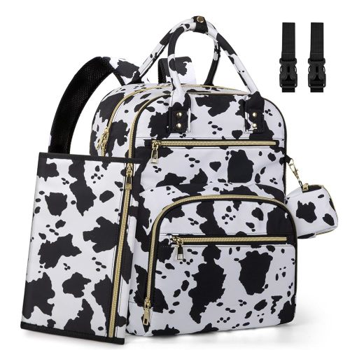 Diaper Bag Backpack,Baby Essentials Diapers Bag with Pacifier Case,Multipurpose Stylish Large Capacity Travel Backpack for Baby Girl/Boy(L-Cow Print)