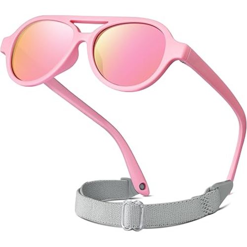 RIVBOS Baby Aviator Wrap Polarized UV400 Sunglasses Soft Frame Secure Strap Toddler,Infant and Newborn (0-18 Months) RBK068