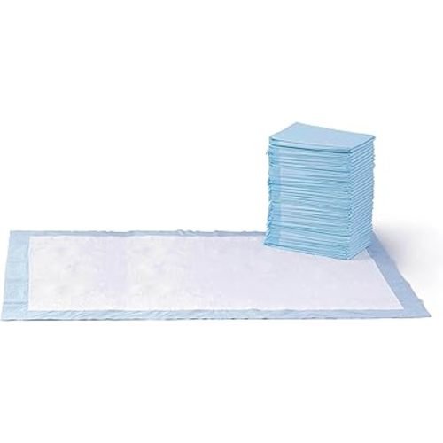 Amazon Basics Leakproof Dog and Puppy Pee Pads with 5-Layer Quick-Dry Surface for Potty Training, Standard Absorbency, Giant, 27.5 x 44 Inch, Pack of 40, Blue & White