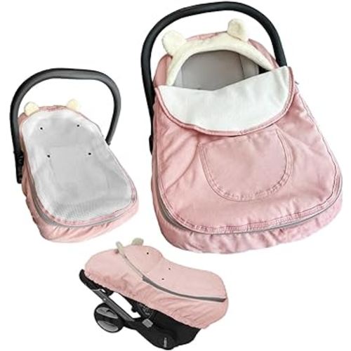 Car Seat Covers for Babies,Winter Baby Car Seat Cover Infant Carseat Covers Canopy,Universal Baby Carrier Cover for Girl Boy Carseat,Newborn Shower Gift-Pink