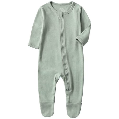 O2Baby Baby Boys Girls Organic Cotton Zip-Front Sleeper Pajamas, Footed Sleep 'n Play - A-sage - 3-6 Months