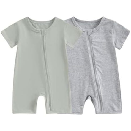 3-6 month Merqwadd Baby Boy Girl 2 Pack Romper Short Sleeve Zipper Jumpsuit Plain Summer Clothes
