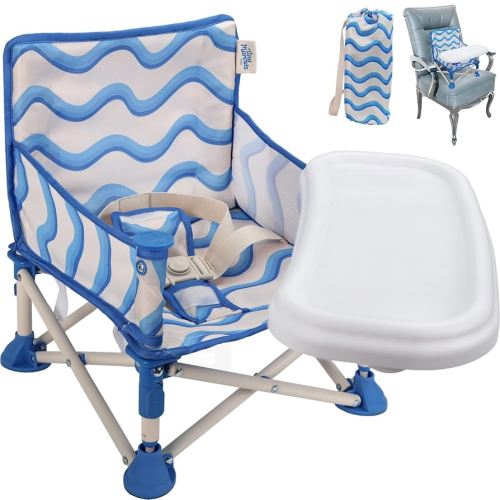 Tiny Marvels Portable 3-in-1 Baby Booster Seat, Cozy Floor Seat, Feeding Seat with Tray, Compact Foldable Toddler Booster with Child Safety Belt Carry Bag, Perfect for Travel (Big Waive)