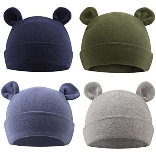 PEECABE Cotton Newborn Hospital Baby Hats 0-6 Months Infant Boy Girl Beanie Bear Ear Hat Set
