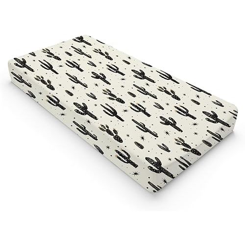 Boho Cactus Changing Pad Covers Retro Black Golden Cactus Baby Changing Pad Sheets for Boy Girl Wild Cactus Western Plants Soft Breathable Stretch Fitted Diaper Changing Table Mat Cover 32''x16''