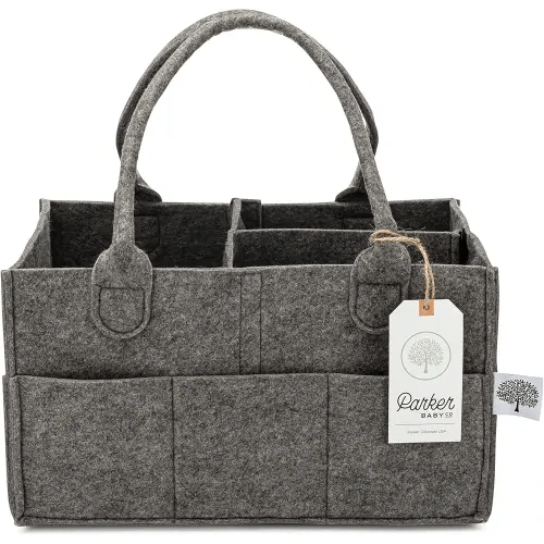 Parker Baby Diaper Caddy - Nursery Storage Bin and Car Organizer for Diapers and Baby Wipes (Peppercorn, Regular)