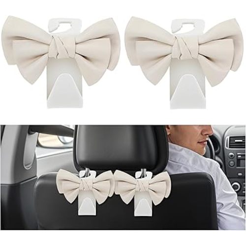 Lusofie 2 Pcs Car Purse Hook for Car Cute Bow Car Seat Hooks for Headrest Purse Hanger for Car School Bags Garbage Bags Paper Bags(White)