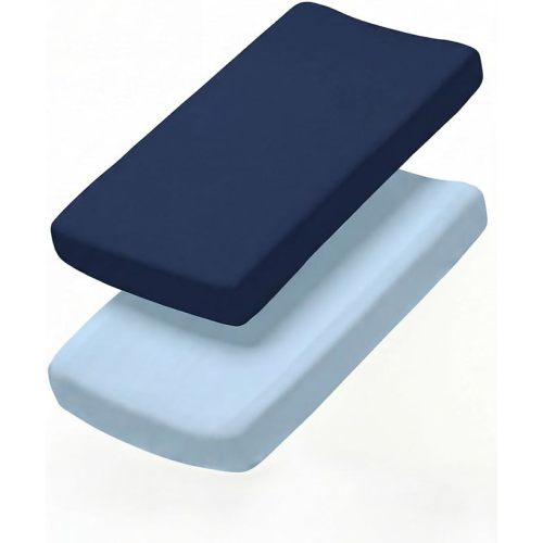 Changing Pad Cover - Pack of 2 Soft Unisex Diaper Change Microfiber Table Sheets - Fits 32"x16" Contoured Pad - Changing Pad Cover for Baby Boys & Girls - Machine Washable - Oeko-Tex, Navy Baby Blue