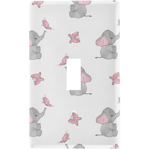 Cute Elephant Baby Play With Butterfly Animal Print On White Toggle Switch Cover Switch Plate 2.9" X 4.6" Light Outlet Wall Plate Decoration Wallplate Cover