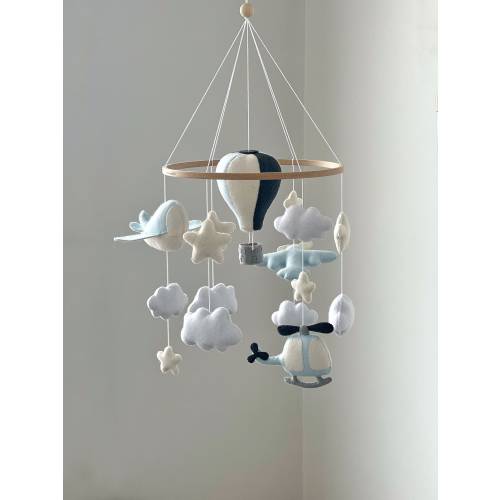 Hot air balloons airplanes baby crib mobile sky theme nursery decor stars clouds hanging mobile newborn baby shower gift baby boy nursery