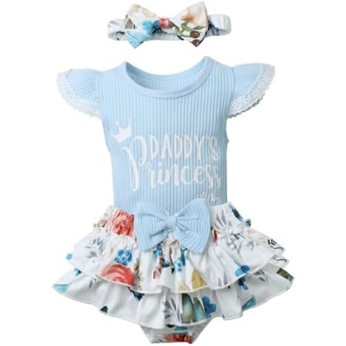 Newborn Girl Clothes Daddy's Princess Romper Floral Bowtie Shorts Headband 3PCS Baby Girl Outfits