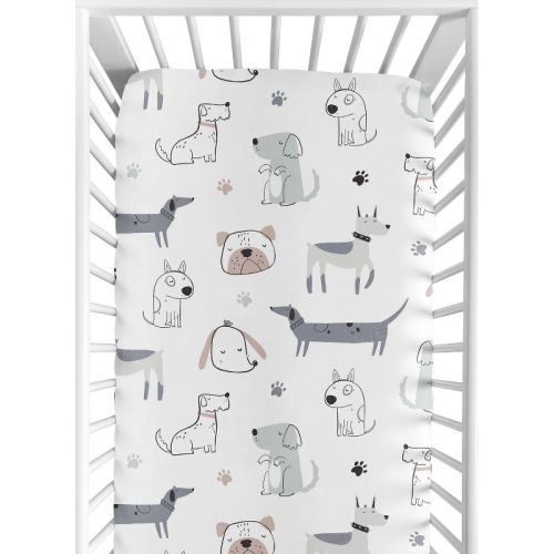 Sweet Jojo Designs Boy Baby Fitted Crib Sheet Cartoon Puppy White Taupe And Blue