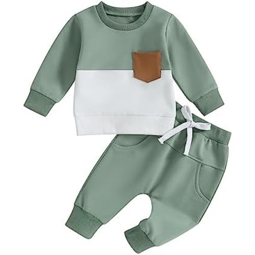 allshope Toddler Baby Boy Fall Outfit Contrast Color Sweatshirt Tops with Elastic Waist Pants Cute Infant Newborn Clothes