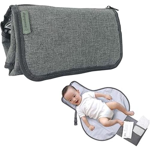 Dreambaby Fold and Go Grey Portable Diaper Changing Pad with Cushioned Headrest and Organizer Pockets for Changing Baby Diapers at Home or On-The-Go