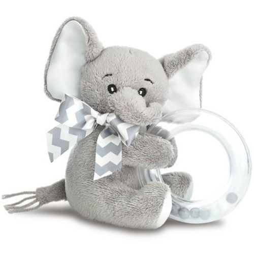 Bearington Collection Lil' Spout Plush Stuffed Animal Gray Elephant Ring Rattle, 5.5", For Ages 0-14