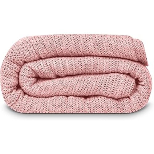 Linteum Textile Supply Leno Weave Rose Blanket, Queen 100% Cotton, Lightweight, Warm, Fluffy, Premium and Durable Soft & Cozy Bed Blanket for Home, Couch, Sofa & Dorm, All Season Throw [90x90]