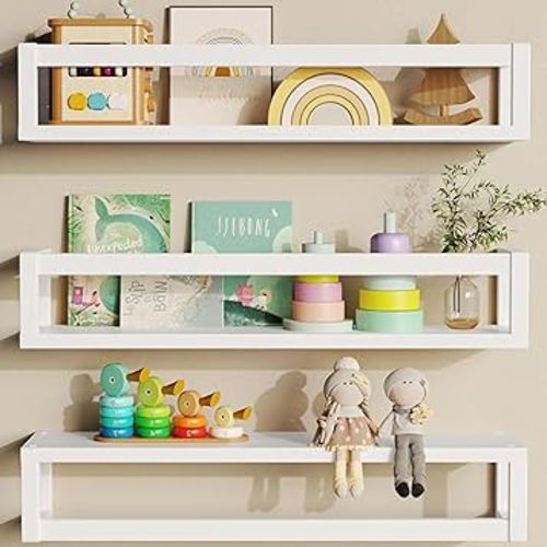 TidyCorner Floating Shelves for Wall, Nursery Book Shelves 4.72 inches Wide Set of 3, Wall Mounted Bookshelf for Kids Room Decor, Floating Shelves for Kitchen Spice Rack(White)
