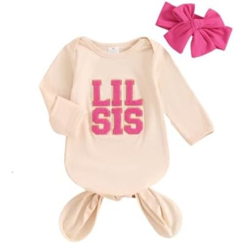Merqwadd Lil Bro/Sis Newbron Boy Girl Gown Knotted Romper Infant Coming Home From Hospital Outfit