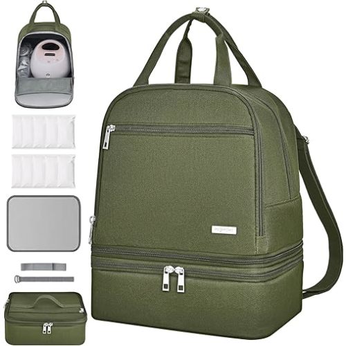 DERJUNSTAR Breast pump travel bag, Spectra Pump Backpack, Mini Pumping Bags with Pockets for Working Mom, Compatible with Spectra S1, S2, Green