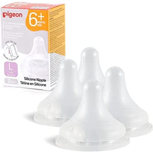 Pigeon Silicone Nipple (L) with Latch-On Line, Natural Feel, 6+ Months, 4 Counts