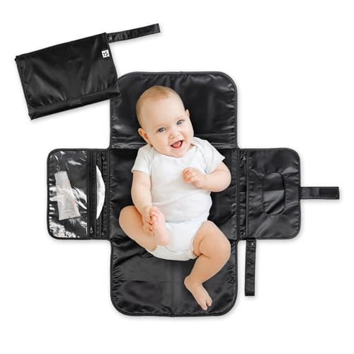 Tiny Twinkle Portable Diaper Changing Pad-Foldable Waterproof Changing Mat&Portable Changing Pad for Travel,Baby Changing Station with Smart Wipes Pocket&Storage (Black)