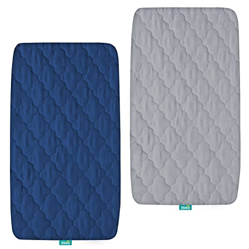 Bassinet Mattress Pad Cover, Waterproof, Fit for All Mainstream Bassinet - Rectangle,Oval,Hourglass, 2 Pack, Ultra Soft Microfiber Surface, Washer & Dryer, Grey and Navy