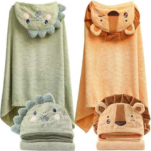 kmilro Toddler Towels with Hood for Boys Girls 0-6 Years 2-Pack Hooded Baby Bath Towels for Kids 27.5"X55" Ultra Absorbent Soft Thick Toddler Bath Towel Baby Beach Towel Bathrobe Toallas para Bebe