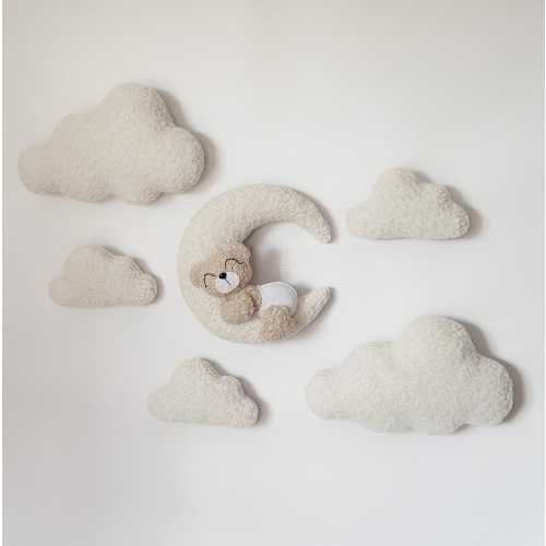 Wall decor clouds bear boucle Nursery neutral gender decor Soft wall decor Teddy bear clouds decor walls Hanging walls decor nursery