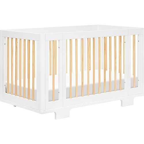 Babyletto Yuzu Convertible All-Stages Bassinet, Midi, Full-Size Crib in White with Natural, Greenguard Gold Certified, Portable & Adjustable with Conversion Kits and Pads Included