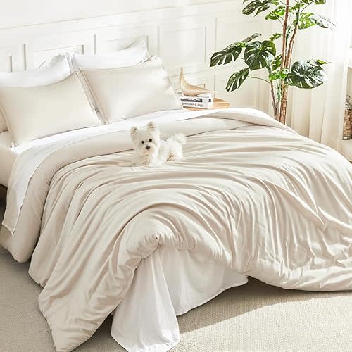 Litanika Beige Comforter Set California King Size, 3 Pieces Cal King Lightweight Solid Bedding Comforter Set, Oversized All Season Fluffy Bed Set (104x96In Comforter & 2 Pillowcases)