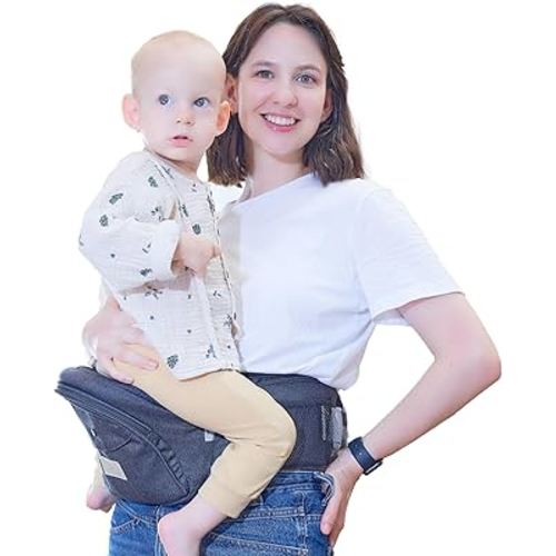 Baby Carrier Hip Seat Carrier with Adjustable Strap & Side Pockets,Ergonomic Baby Hip Seat Carrier for Infants & Toddlers up to 50lbs (Grey Mélange)