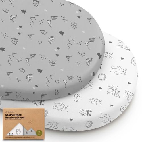 KeaBabies Organic Bassinet Sheet for Baby Girls, Boys, 2-Pack Soothe Bassinet Fitted Sheets, Bedside Bassinet Mattress Sheet (Woodland)