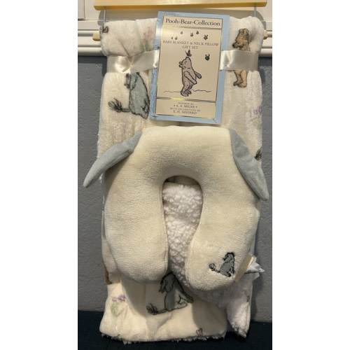Pooh Bear Collection Baby Blanket And Neck Pillow Gift Set