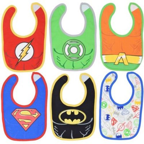 WARNER BROS Justice League Batman Superman The Flash Newborn Baby Boys 6 Pack Bibs One Size