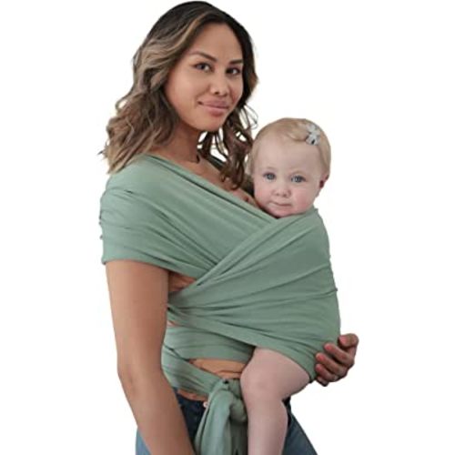 mushie Baby Wrap Carrier | 100% Organic Cotton | Infant Sling for Newborn and Babies 8-35 lbs (Roman Green)