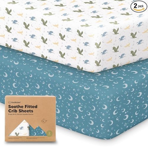 KeaBabies 2-Pack Organic Crib Sheets for Boys, Girls - 52x28 Fitted Crib Mattress Sheet Neutral, Breathable Jersey Cotton Cover for Baby Bed, Toddler Mattress, Soft & Cute Prints (Dragon Tale)