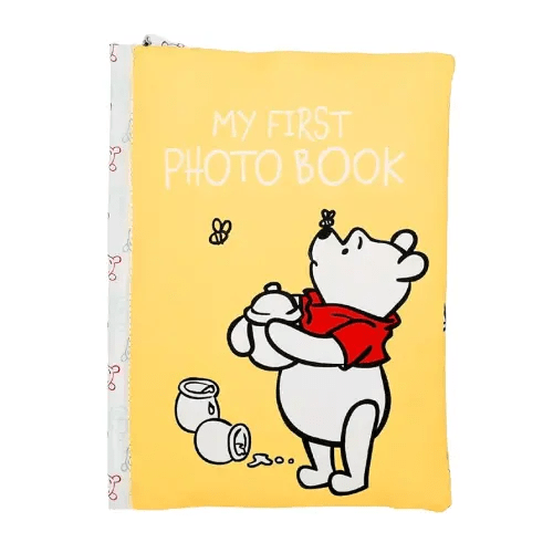 Disney Winnie The Pooh Photo Album with Soft Pages and Crinkle Sounds for Babies and Toddlers – Holds 4x6 Photos and On The Go Strap for Stroller, Car Seat or Crib for Baby
