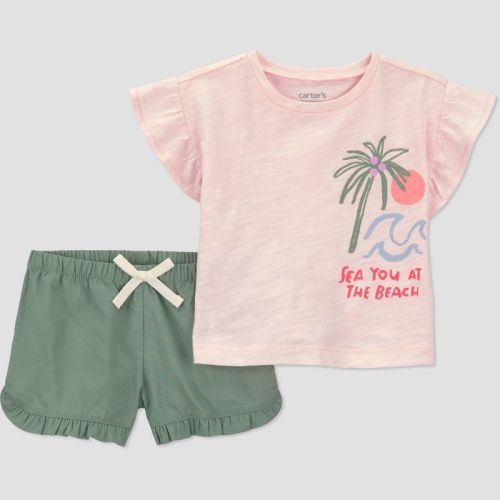 Carter's Just One You® Baby Girls' 2pc T-Shirt and Shorts Set - Pink/Green 3M